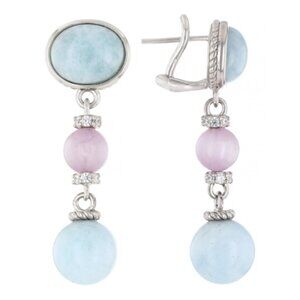 Judith Ripka Casablanca Dangle Earrings Pink Kunzite Blue Aquamarine NWT